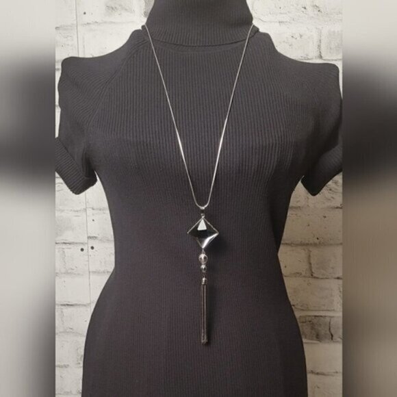 Jewelry - Long Tassel Necklace Square Crystal Rhinestone Dangle Neck Pendant